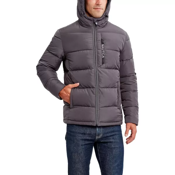 Nautica Mens Hooded Parka Jacket Water and Wind ResistantCharcoal