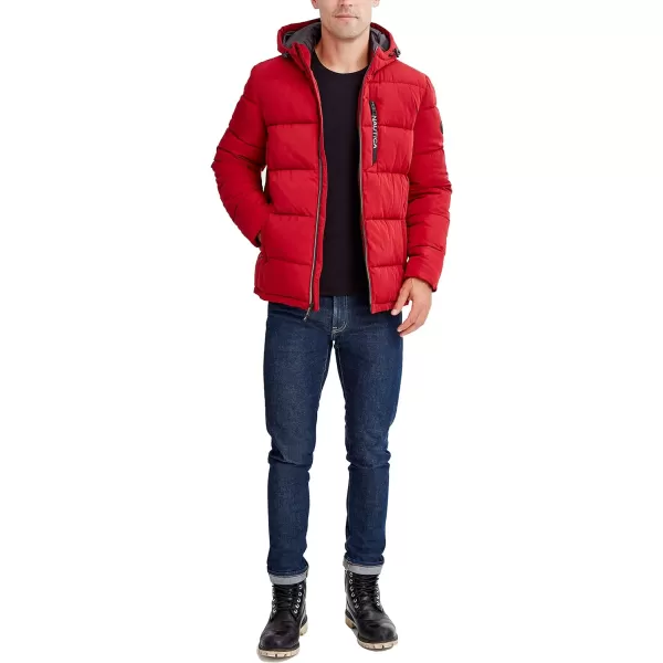 Nautica Mens Hooded Parka Jacket Water and Wind ResistantRed