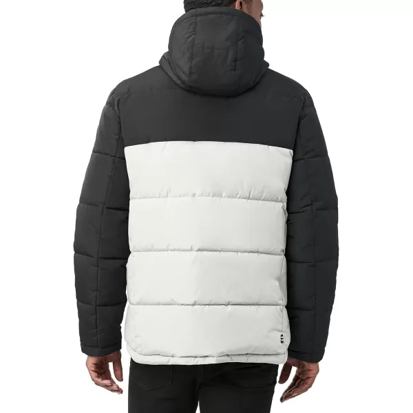 Nautica Mens Hooded Parka Jacket Water and Wind ResistantWhiteBlack