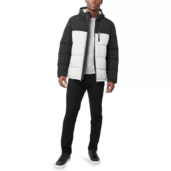 Nautica Mens Hooded Parka Jacket Water and Wind ResistantWhiteBlack