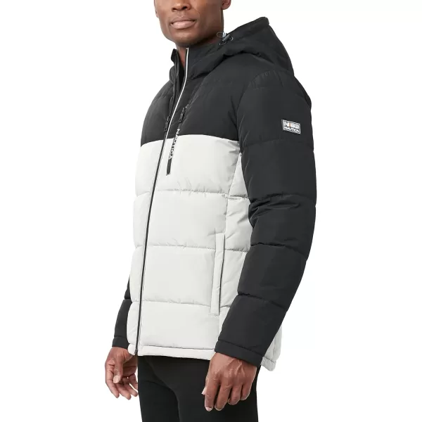 Nautica Mens Hooded Parka Jacket Water and Wind ResistantWhiteBlack