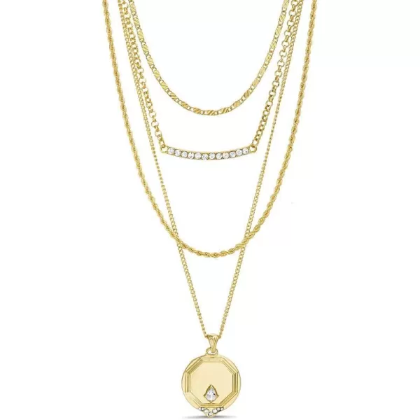 Nautica 14K Gold Plated Brass Necklace  Four Row Layered Pendant Chain Necklace for WomenGold