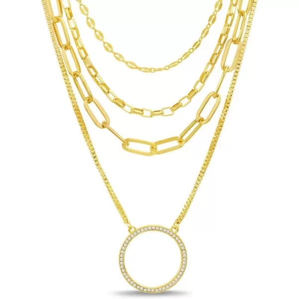 Nautica 14K Gold Plated Brass Necklace  Four Row Layered Pendant Chain Necklace for WomenYellow