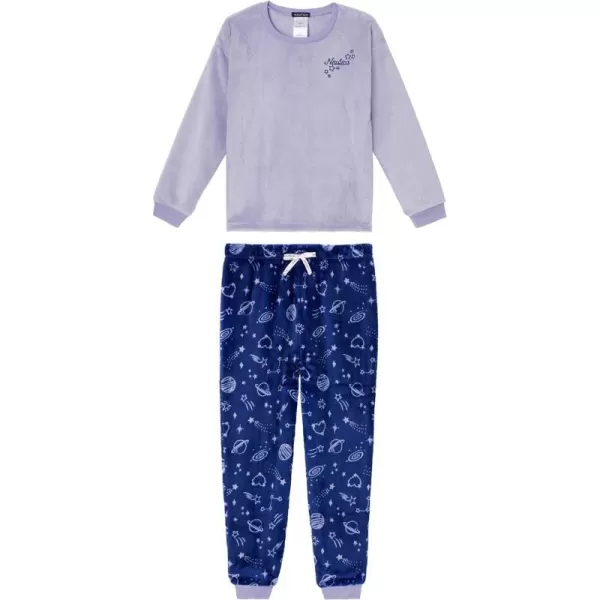 Nautica Girls Pajama Pants Sets for Kids  2 Piece Velvet Fleece Kids Pajamas Top and Bottom for GirlsPurple