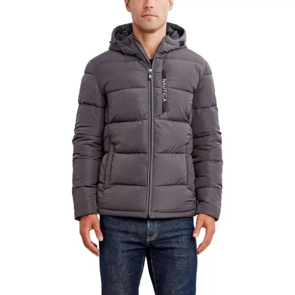 Nautica Mens Hooded Parka Jacket Water and Wind ResistantCharcoal