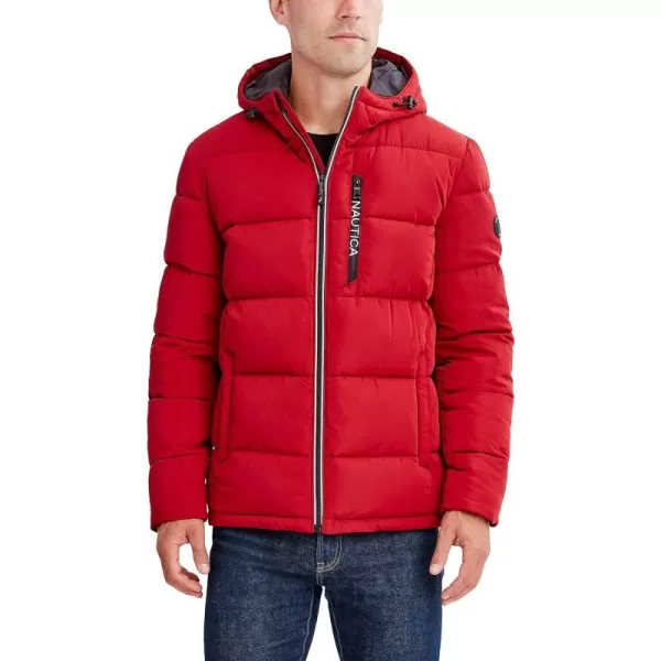 Nautica Mens Hooded Parka Jacket Water and Wind ResistantRed