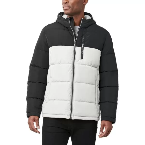 Nautica Mens Hooded Parka Jacket Water and Wind ResistantWhiteBlack