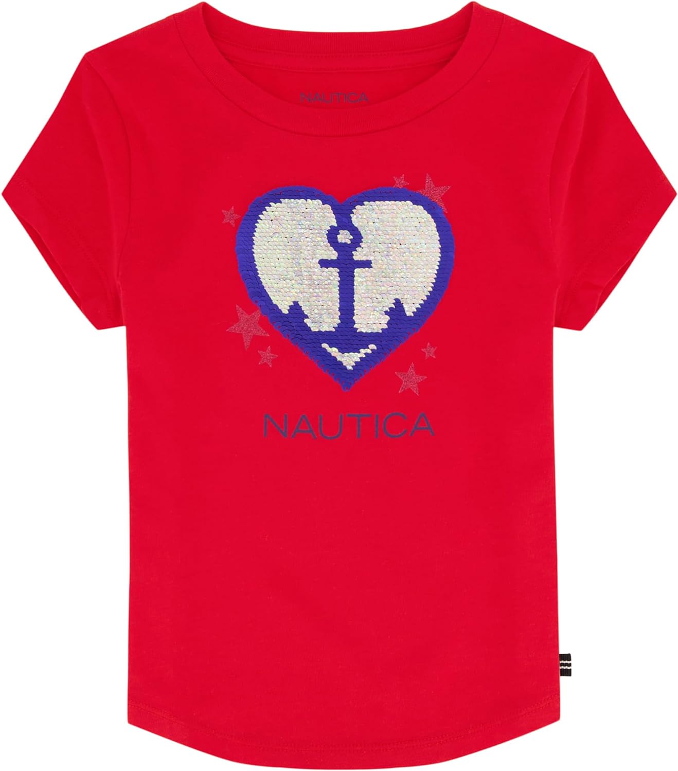 Nautica Girls Short Sleeve TShirt with Flip Sequin Design Cotton Tee with Tagless InteriorNautica Red Anchor