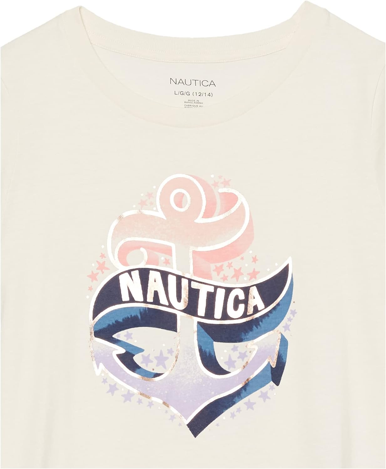 Nautica Girls Short Sleeve TShirt with Metallic Design Cotton Tee with Tagless InteriorEggnog Anchor