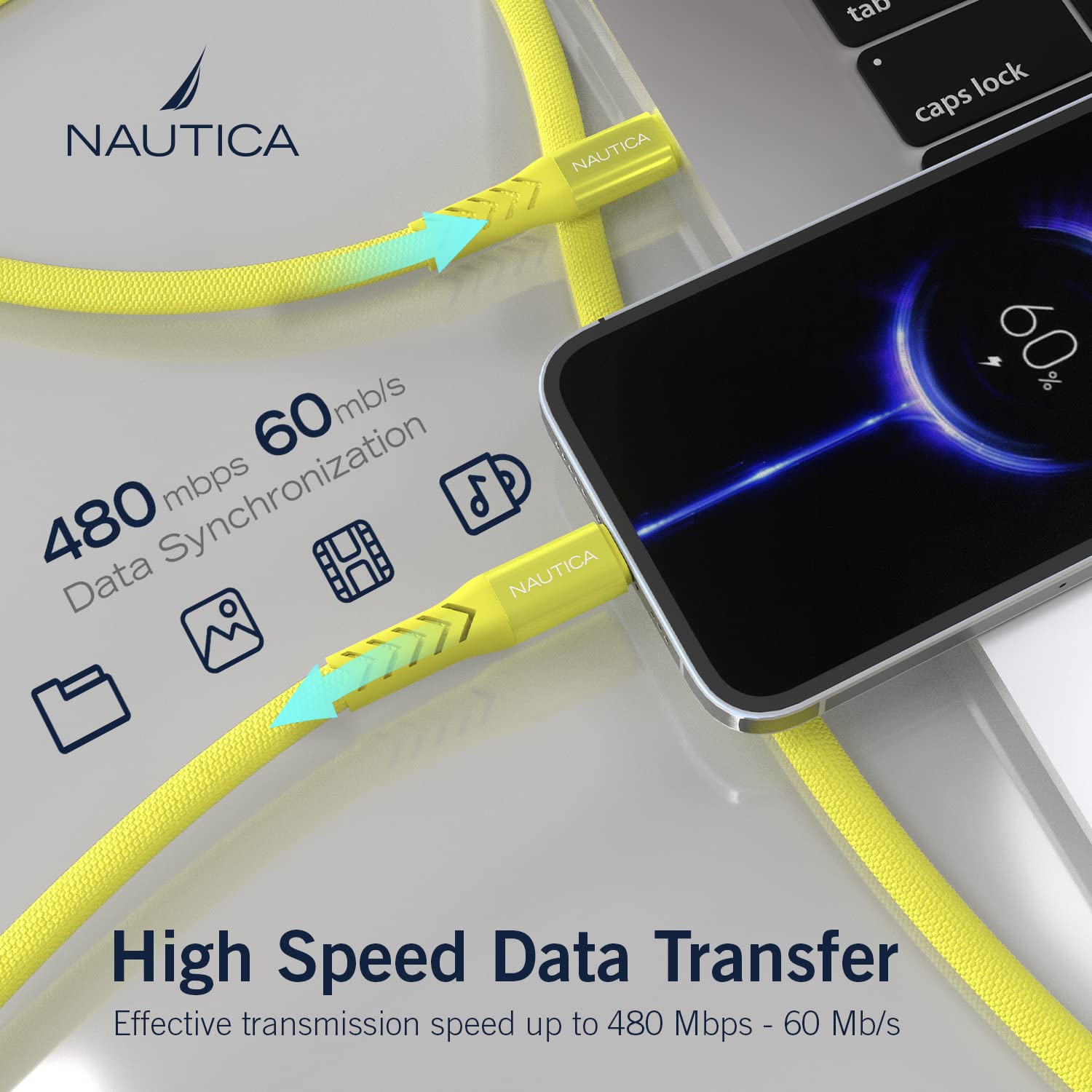 Nautica USB C to Lighting Cable 7FT iPhone Charger Cable Type C to Lighting Cable MFi Certified Lighting to Type C Fast Charging Cord for iPhone 1312 11 X XS XR iPad AirPods and Many MoreYELLOW