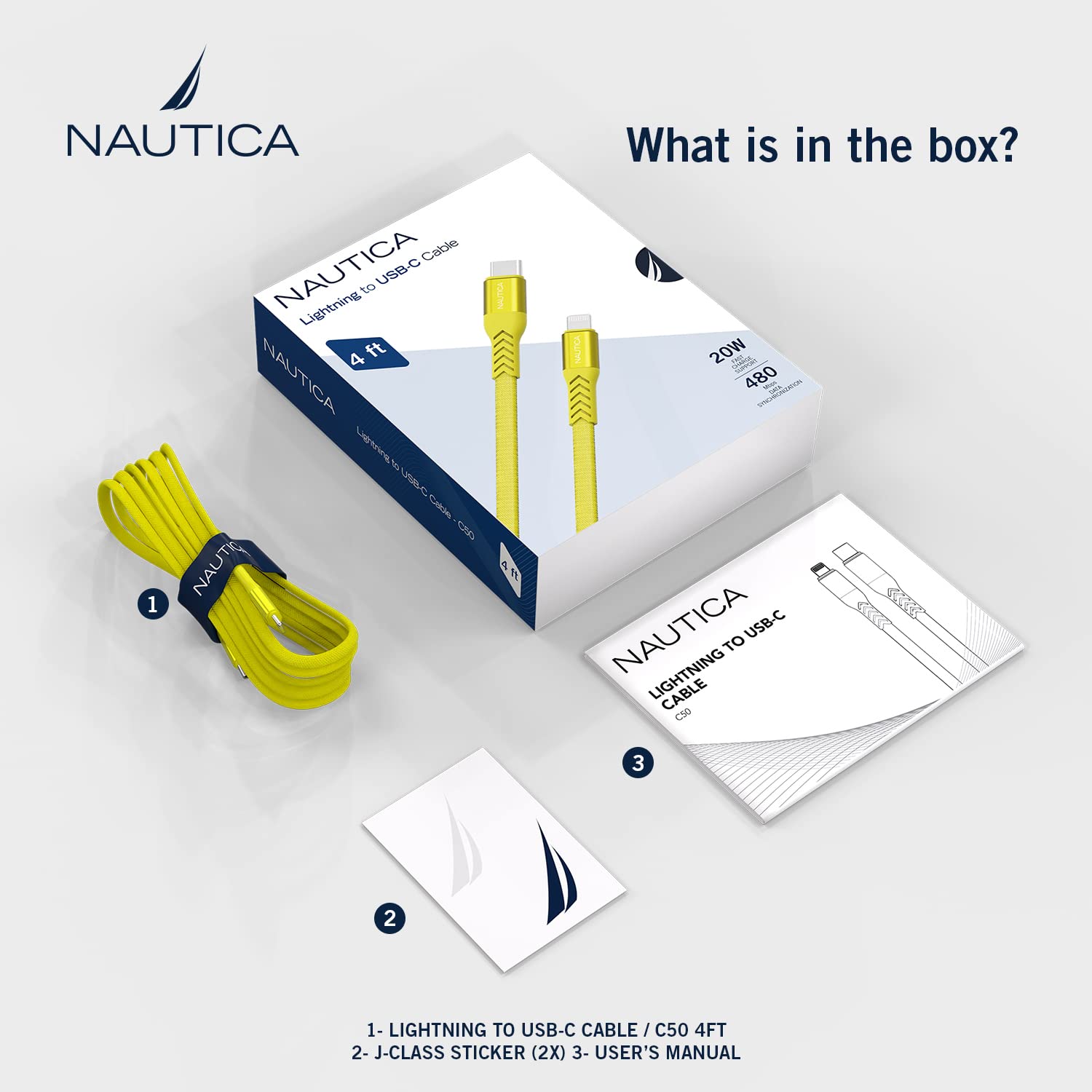 Nautica USB C to Lighting Cable 7FT iPhone Charger Cable Type C to Lighting Cable MFi Certified Lighting to Type C Fast Charging Cord for iPhone 1312 11 X XS XR iPad AirPods and Many MoreYELLOW