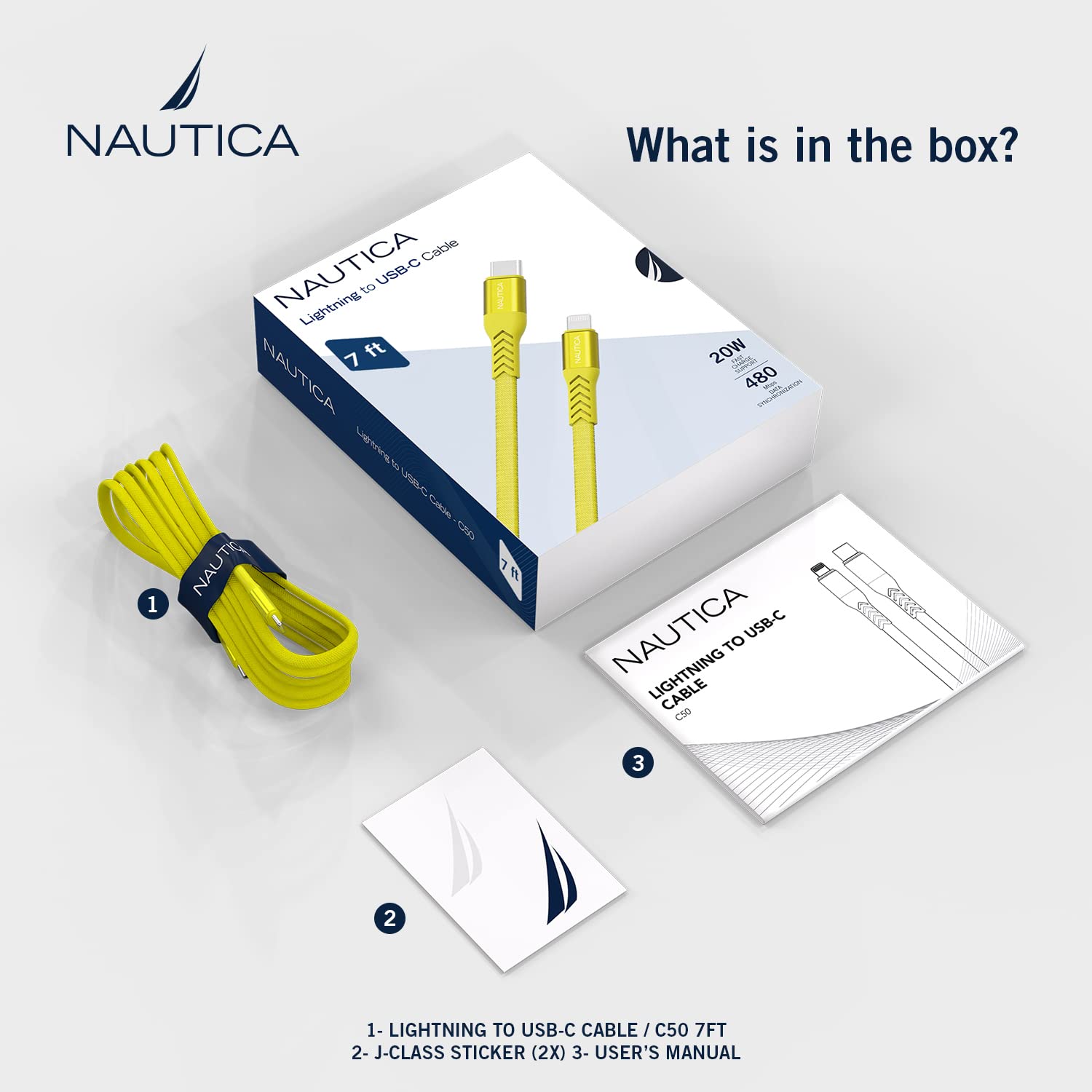 Nautica USB C to Lighting Cable 7FT iPhone Charger Cable Type C to Lighting Cable MFi Certified Lighting to Type C Fast Charging Cord for iPhone 1312 11 X XS XR iPad AirPods and Many MoreYELLOW