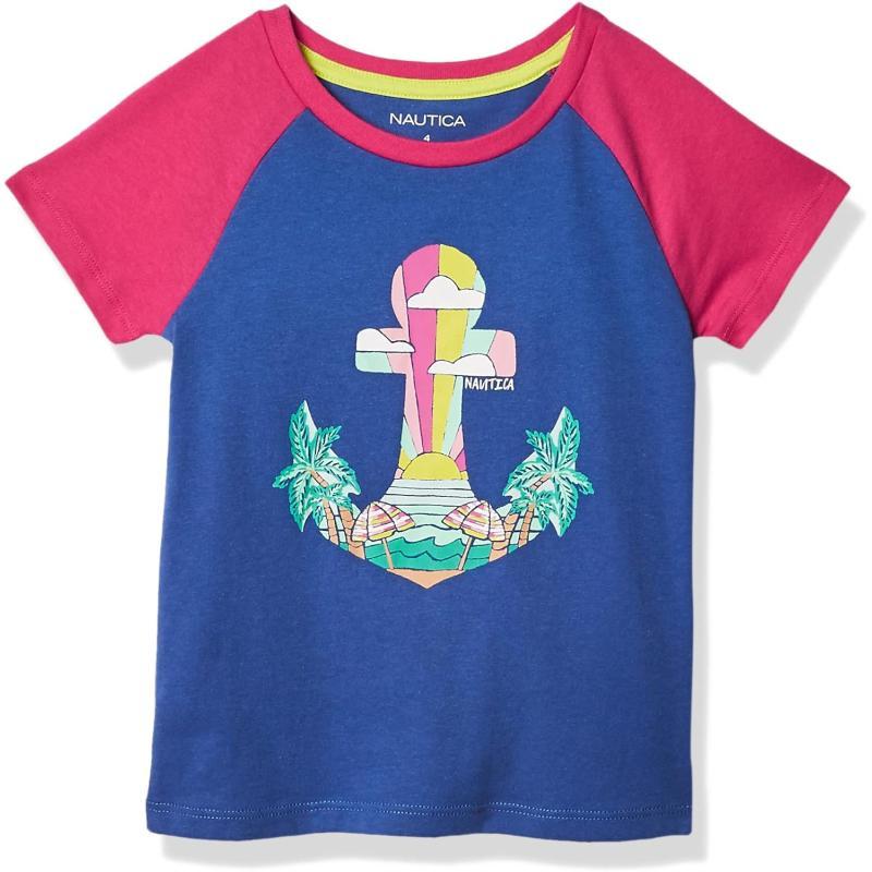 Nautica Girls Short Sleeve TShirt with Fun Graphic Design Cotton Tee with Tagless InteriorDazzle Blue Anchor