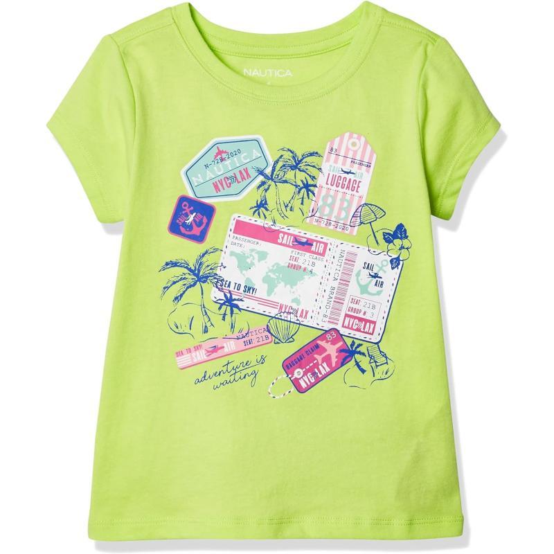 Nautica Girls Short Sleeve TShirt with Fun Graphic Design Cotton Tee with Tagless InteriorGreen Passport