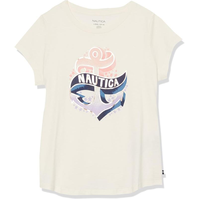 Nautica Girls Short Sleeve TShirt with Metallic Design Cotton Tee with Tagless InteriorEggnog Anchor