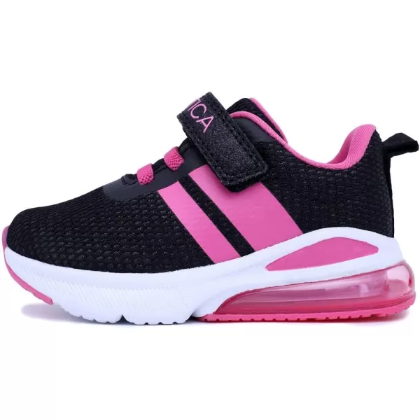 NAUTICA Kids Boys Girls Air Bubble Sneaker Athletic Running Shoe with StrapBungee ToddlerLittle KidsTetra Air Black Glitter Bright Pink