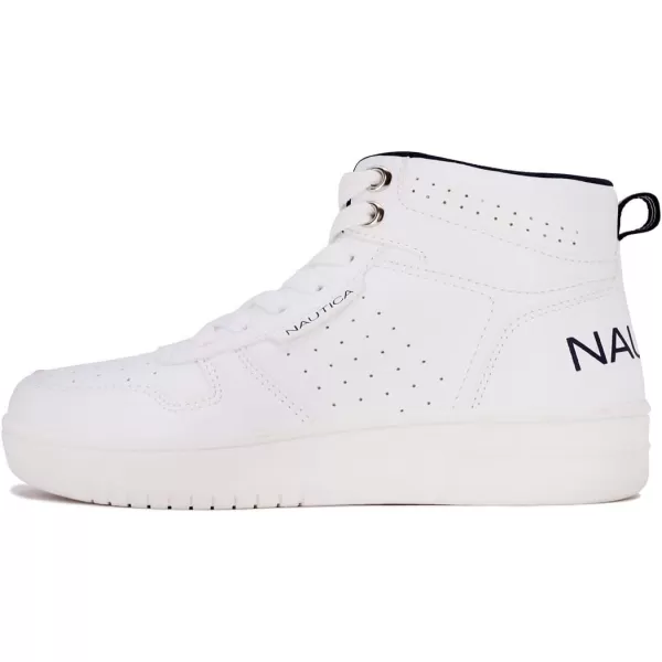 NAUTICA Kids Horizon Sneaker LaceUp Fashion Shoe BootLike High Top for Boys and Girls Big KidLittle Kid SizesWhite Smooth