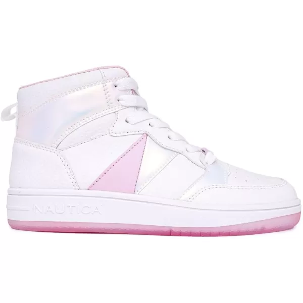 NAUTICA Kids Sneaker LaceUp Fashion Shoe with BootLike High Top Design for Boys and Girls Big KidLittle Kid Sizes  HorizonWhite Iridescent Pink