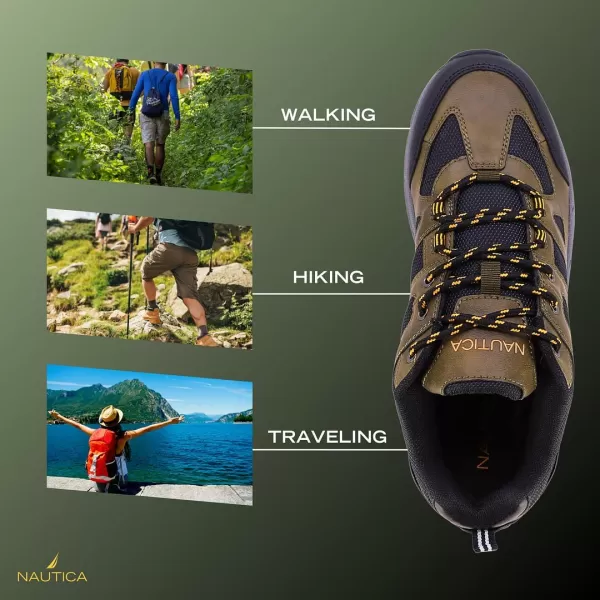 NAUTICA Mens Hiking Shoes Durable Trekking Trail  LowHeight NonSlip Traction Grip Boots for Indoors  Outdoors Adventures Traveling BackpackingBlack Oliveclovis