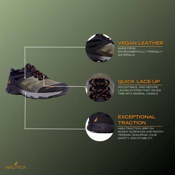 NAUTICA Mens Hiking Shoes Durable Trekking Trail  LowHeight NonSlip Traction Grip Boots for Indoors  Outdoors Adventures Traveling BackpackingBlack Olivemesa