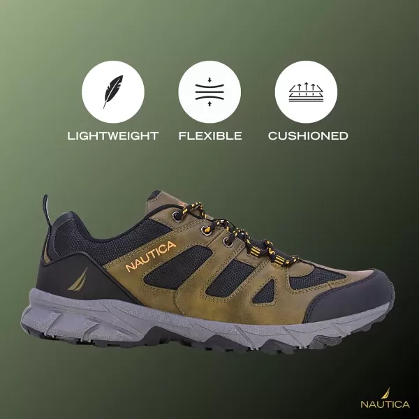 NAUTICA Mens Hiking Shoes Durable Trekking Trail  LowHeight NonSlip Traction Grip Boots for Indoors  Outdoors Adventures Traveling BackpackingBlack Oliveclovis