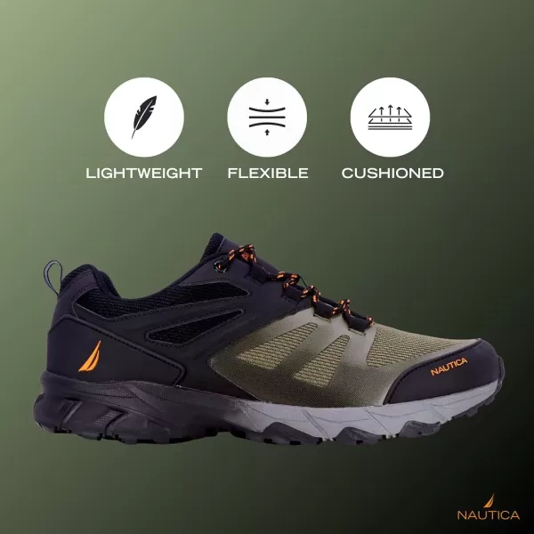 NAUTICA Mens Hiking Shoes Durable Trekking Trail  LowHeight NonSlip Traction Grip Boots for Indoors  Outdoors Adventures Traveling BackpackingBlack Olivemesa