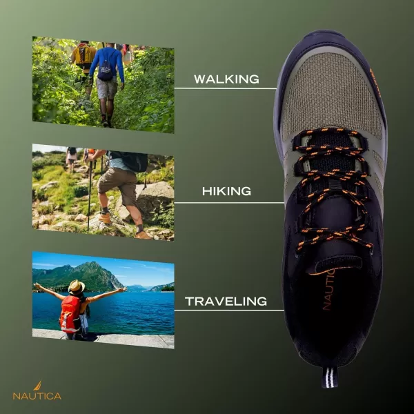NAUTICA Mens Hiking Shoes Durable Trekking Trail  LowHeight NonSlip Traction Grip Boots for Indoors  Outdoors Adventures Traveling BackpackingBlack Olivemesa