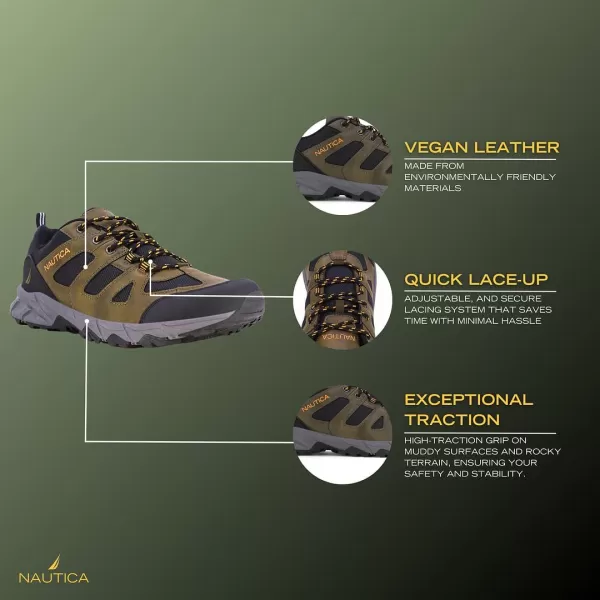 NAUTICA Mens Hiking Shoes Durable Trekking Trail  LowHeight NonSlip Traction Grip Boots for Indoors  Outdoors Adventures Traveling BackpackingBlack Oliveclovis