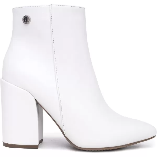 NAUTICA Womens Heeled Ankle Bootie with Pointed Toe Block Heel and Side Zipper for Winter  YevaWhite