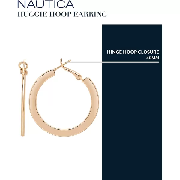 Nautica 14K Gold Plated Alloy Clip On Huggie Hoop Earrings for WomenFlattened