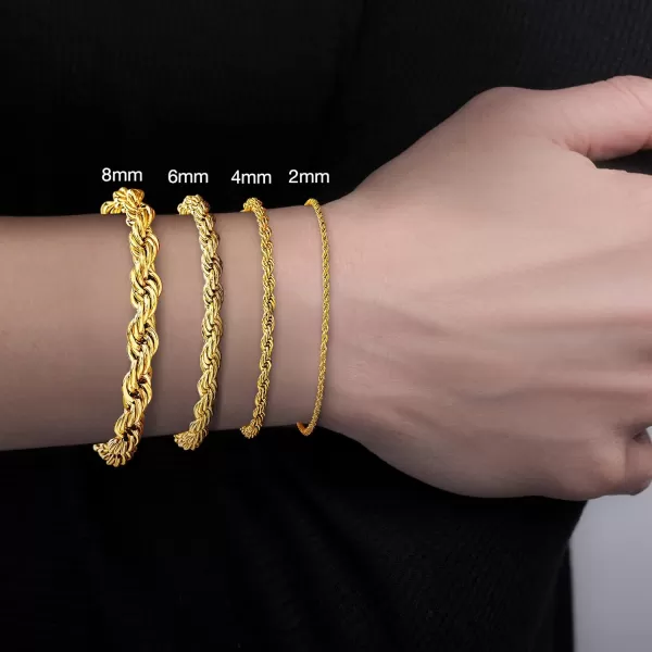 Nautica 14K Gold Plated Brass Bracelet  Classic Twist French Rope Chain Bracelet for Men and Women2 mm 85 in