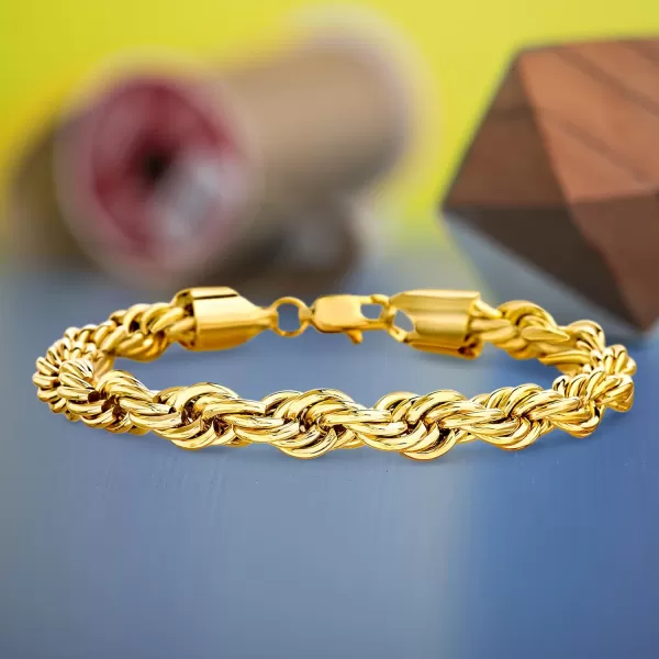 Nautica 14K Gold Plated Brass Bracelet  Classic Twist French Rope Chain Bracelet for Men and Women8 mm 75 in