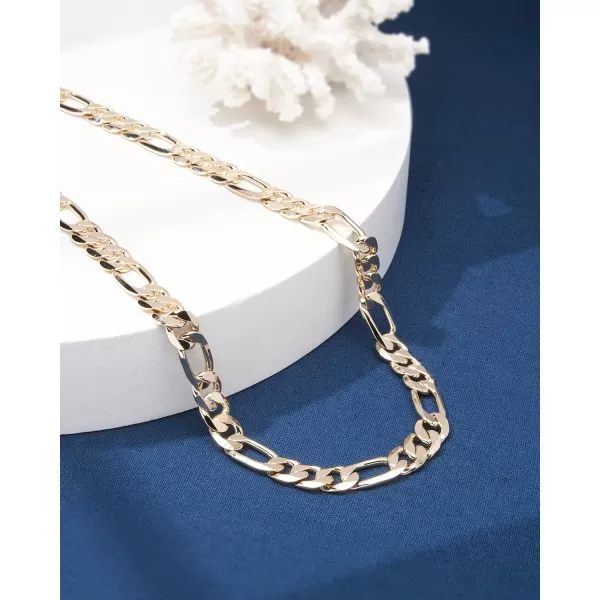 Nautica 14K Gold Plated Brass Necklace  Figaro Flat Link Curb Chain Necklace for Men and Women16 in 11 mm