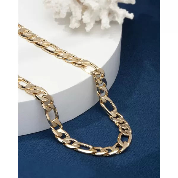 Nautica 14K Gold Plated Brass Necklace  Figaro Flat Link Curb Chain Necklace for Men and Women16 in 13 mm