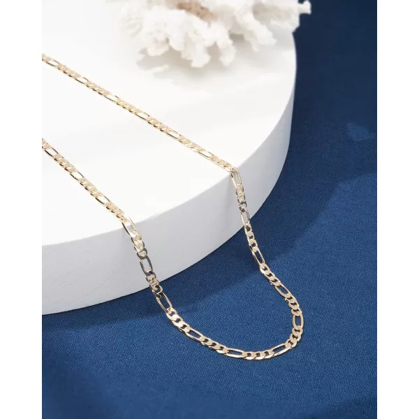 Nautica 14K Gold Plated Brass Necklace  Figaro Flat Link Curb Chain Necklace for Men and Women16 in 4 mm