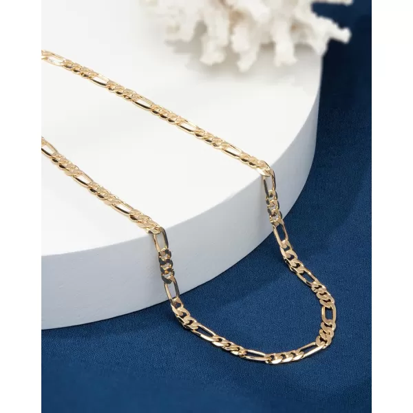 Nautica 14K Gold Plated Brass Necklace  Figaro Flat Link Curb Chain Necklace for Men and Women16 in 6 mm