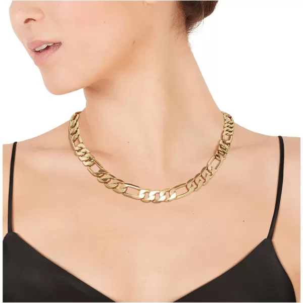 Nautica 14K Gold Plated Brass Necklace  Figaro Flat Link Curb Chain Necklace for Men and Women18 in 10 mm