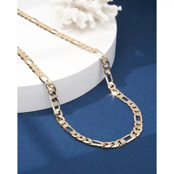 Nautica 14K Gold Plated Brass Necklace  Figaro Flat Link Curb Chain Necklace for Men and Women18 in 10 mm