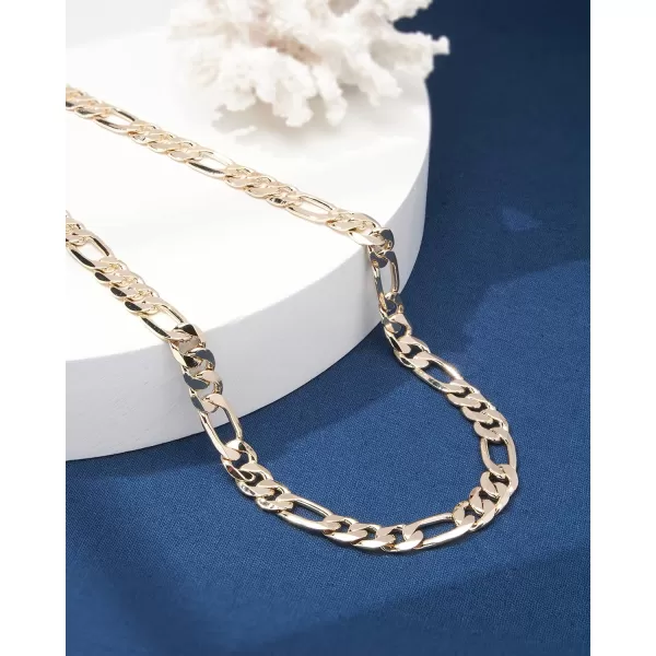 Nautica 14K Gold Plated Brass Necklace  Figaro Flat Link Curb Chain Necklace for Men and Women18 in 11 mm