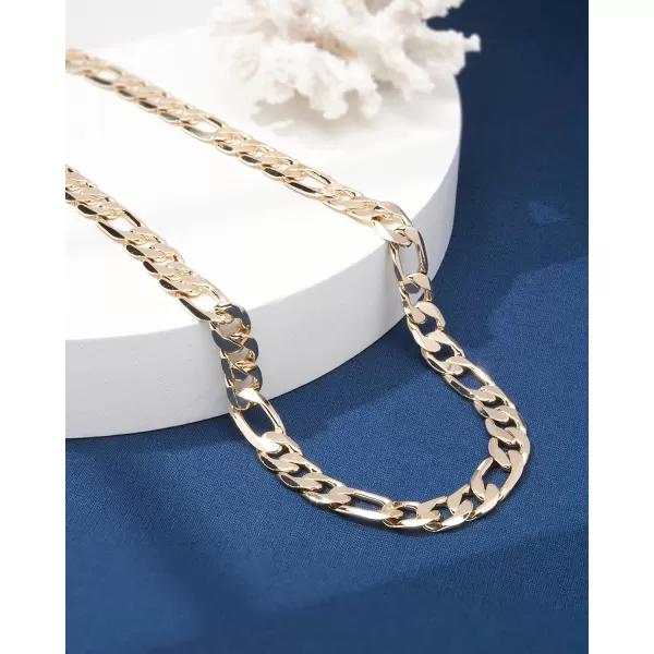 Nautica 14K Gold Plated Brass Necklace  Figaro Flat Link Curb Chain Necklace for Men and Women18 in 13 mm