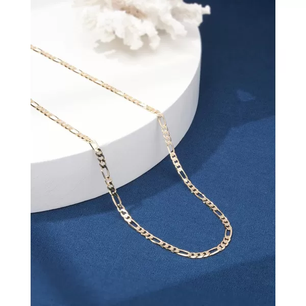 Nautica 14K Gold Plated Brass Necklace  Figaro Flat Link Curb Chain Necklace for Men and Women18 in 4 mm