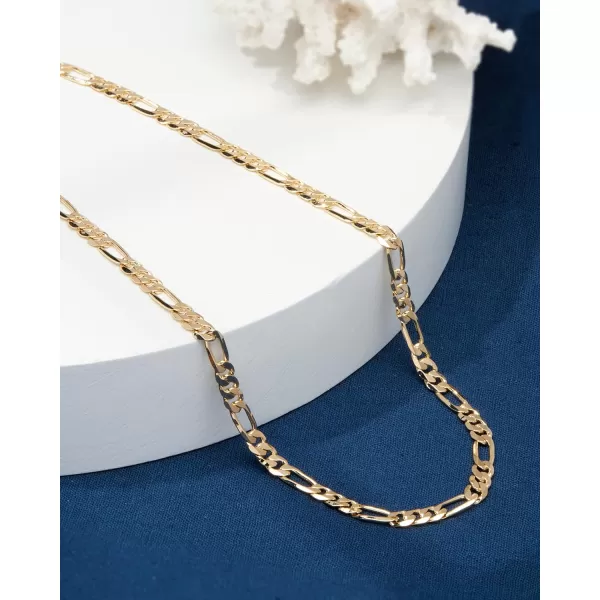 Nautica 14K Gold Plated Brass Necklace  Figaro Flat Link Curb Chain Necklace for Men and Women18 in 6 mm