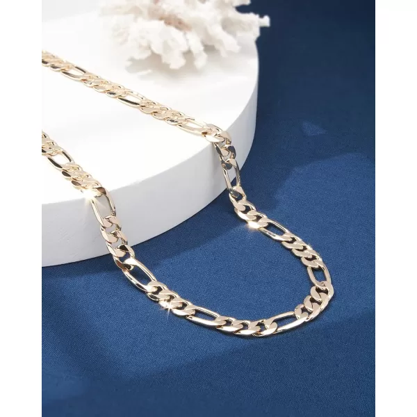 Nautica 14K Gold Plated Brass Necklace  Figaro Flat Link Curb Chain Necklace for Men and Women20 in 11 mm