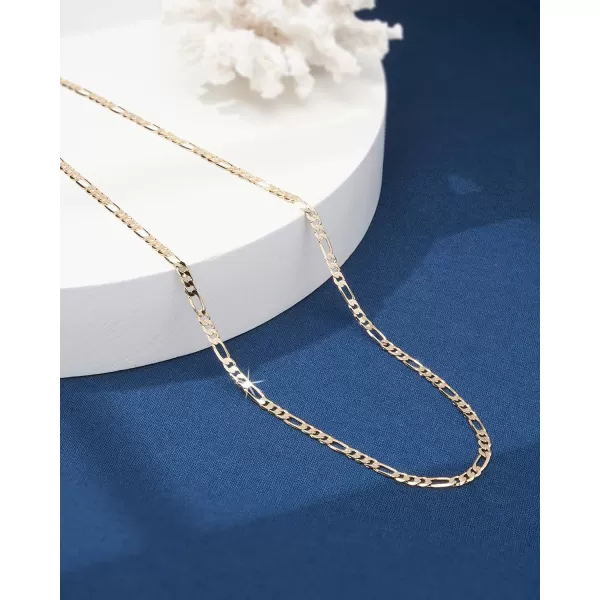 Nautica 14K Gold Plated Brass Necklace  Figaro Flat Link Curb Chain Necklace for Men and Women20 in 4 mm