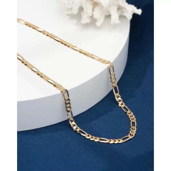 Nautica 14K Gold Plated Brass Necklace  Figaro Flat Link Curb Chain Necklace for Men and Women20 in 6 mm