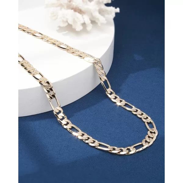 Nautica 14K Gold Plated Brass Necklace  Figaro Flat Link Curb Chain Necklace for Men and Women24 in 11 mm