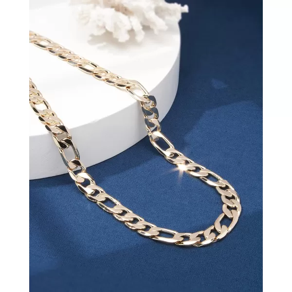 Nautica 14K Gold Plated Brass Necklace  Figaro Flat Link Curb Chain Necklace for Men and Women24 in 13 mm