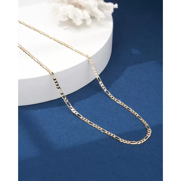 Nautica 14K Gold Plated Brass Necklace  Figaro Flat Link Curb Chain Necklace for Men and Women24 in 4 mm