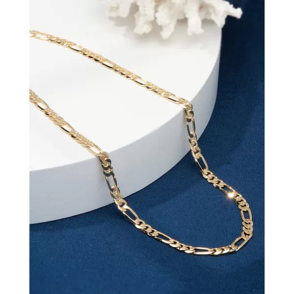 Nautica 14K Gold Plated Brass Necklace  Figaro Flat Link Curb Chain Necklace for Men and Women24 in 6 mm