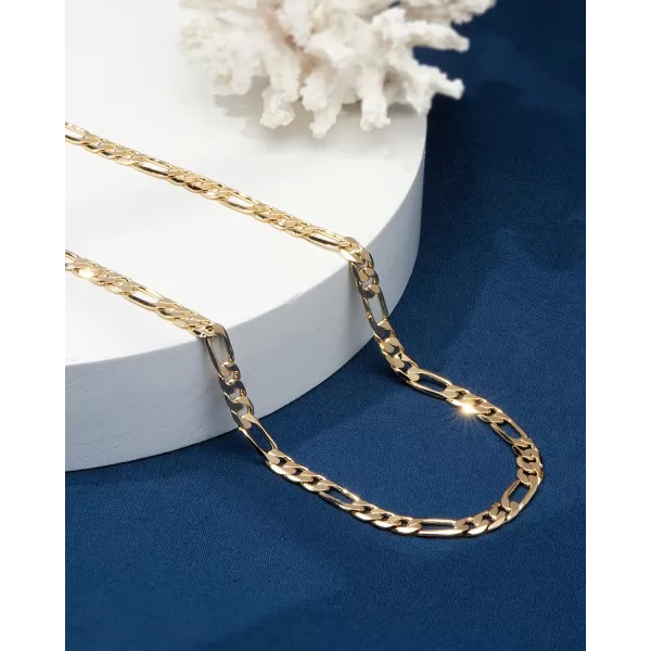 Nautica 14K Gold Plated Brass Necklace  Figaro Flat Link Curb Chain Necklace for Men and Women24 in 7 mm